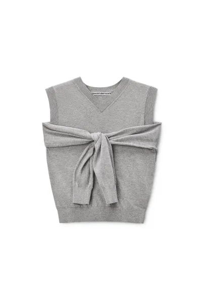 Layered V-Neck Vest with Tie-Front Cardigan Detail