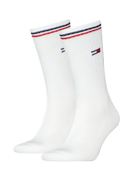Tommy Hilfiger 2 Pack Striped Cuff Cotton Rich Sports Socks White
