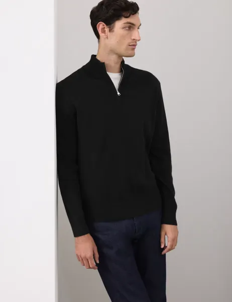 Autograph Pure Cashmere Half Zip Jumper Black