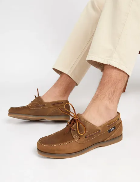Jones Bootmaker Leather Slip-On Boat Shoes Brown