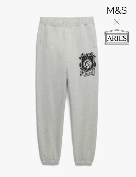 M&S x Aries Pure Cotton Printed Joggers Grey Marl