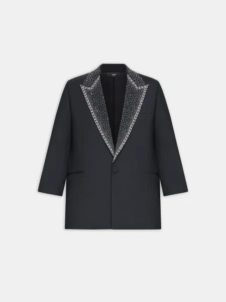 EMBELLISHED LAPEL SINGLE-BREASTED BLAZER - BLACK
