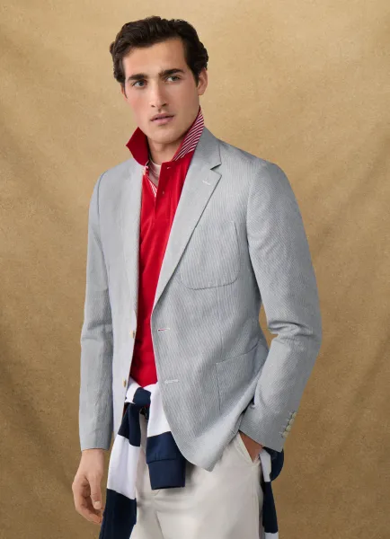 Classic Fit Cotton Linen Stripe Blazer