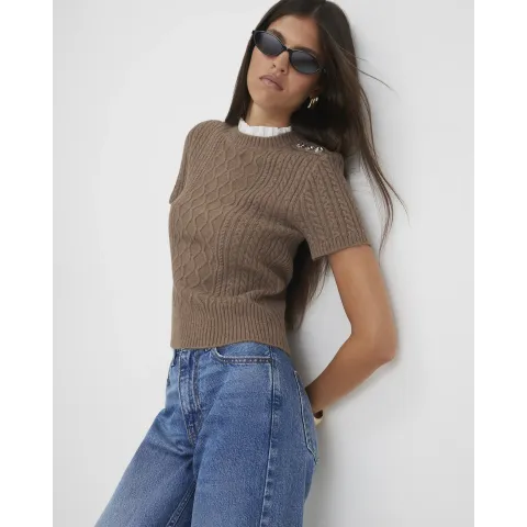River Island Cable Knit Collared Top