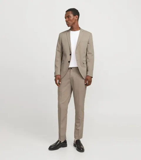 Men's Cream Slim Fit Suit Trousers