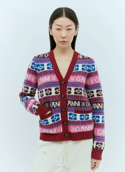 Logo Jacquard Wool Cardigan