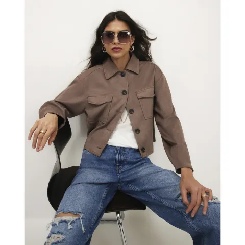River Island Faux Suede Utility Pocket Overshirt