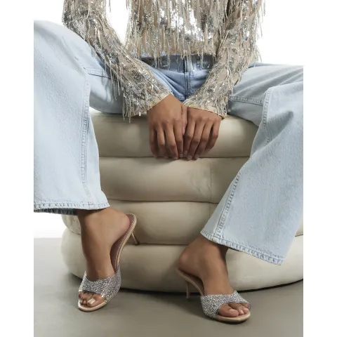 River Island Diamante Mule Heeled Sandals