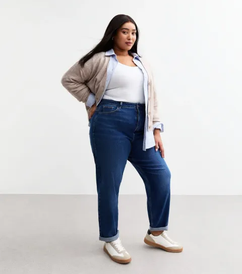 Women's Plus Size Blue High Waist Tori Mom Jeans Curves