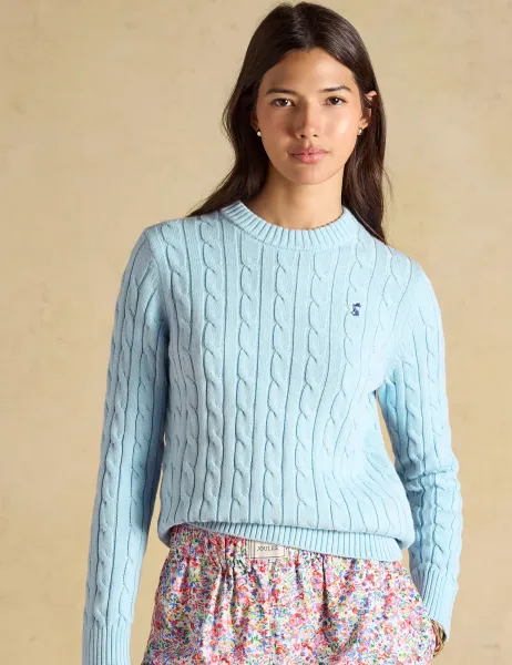 Joules Pure Cotton Cable Knit Crew Neck Jumper Light Blue