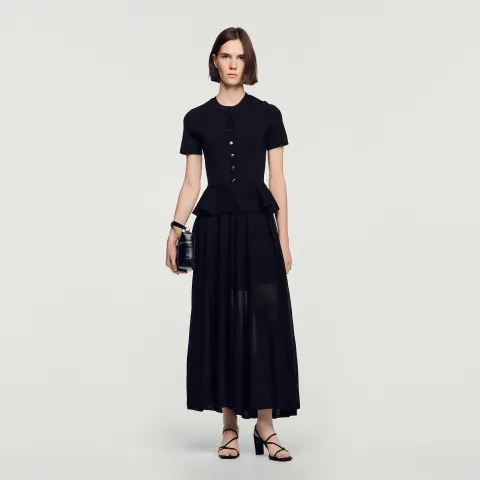 SANDRO Peplum knit maxi dress