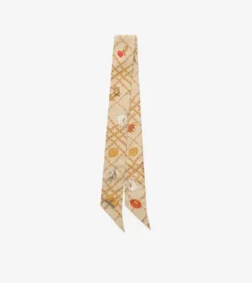 Skinny Check Charm Silk Scarf in Finch brown