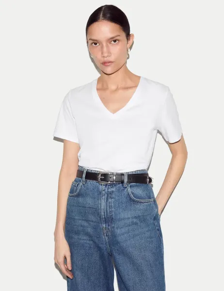 Jigsaw Pure Supima Cotton V-Neck T-Shirt White