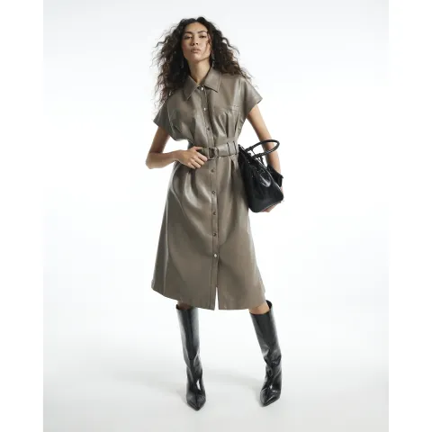 River Island Faux Leather Utility Belted Midi Dress