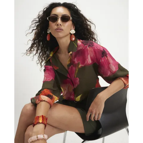 River Island Khaki Floral Blouse