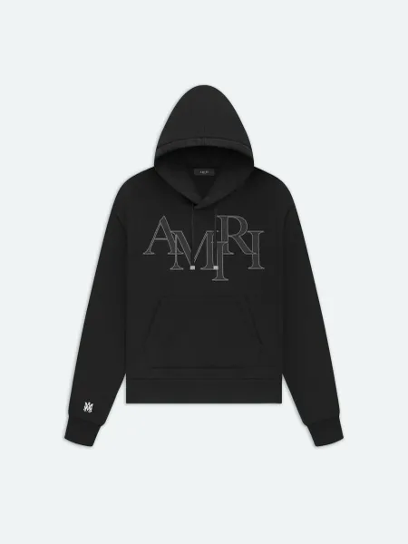 STAGGERED LOGO HOODIE - Black