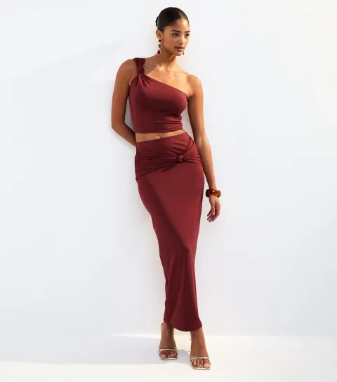 Women's Rust Twist Detail Midi Skirt