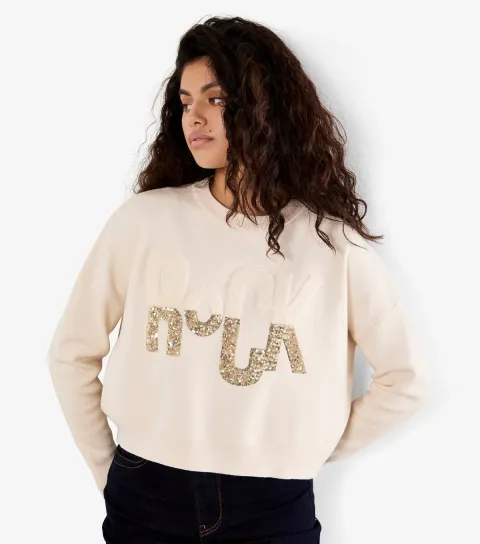 Women's Cream Rock Slogan Cropped Jumper