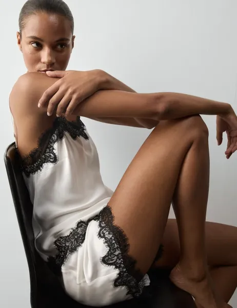 Autograph Satin and Lace Cami Pyjama Set Ivory