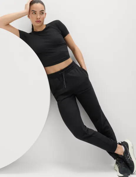 Goodmove Cotton Rich Cuffed High Waisted Tapered Joggers Black
