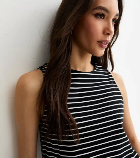 Women's Premium Black Striped Jersey Tank Top