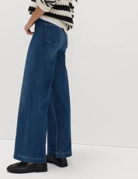 Marks & Spencer High Waisted Wide Leg Ankle Grazer Jeans Medium Indigo