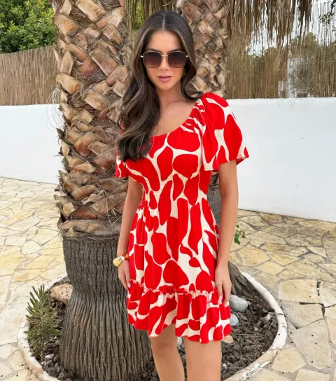 Women's Red Butterfly Sleeve Frill Hem Mini Dress