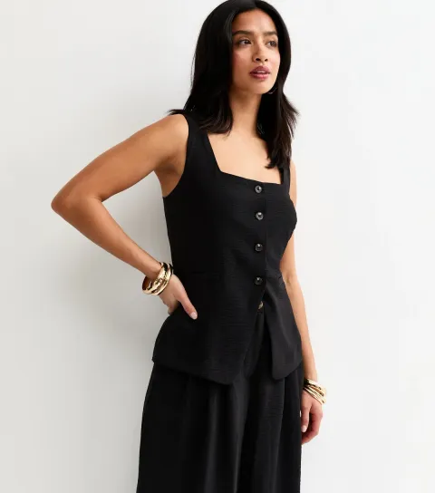 Women's Petite Black Square Neck Waistcoat