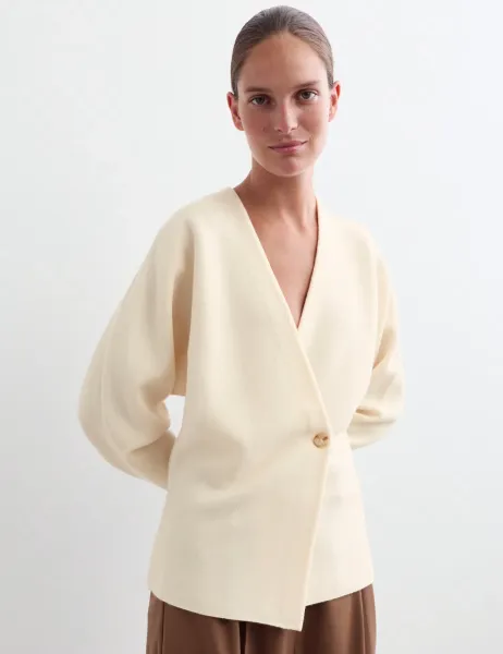 Jaeger Pure Merino Wool Wrap Cardigan Ivory