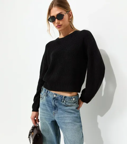 Women's Black Ribbed Knit Meet The Jean Jumper