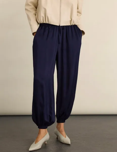 BAUKJEN Satin Barrel Leg Trousers Navy