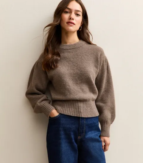 Women's Petite Mink Pleated Sleeve Jumper