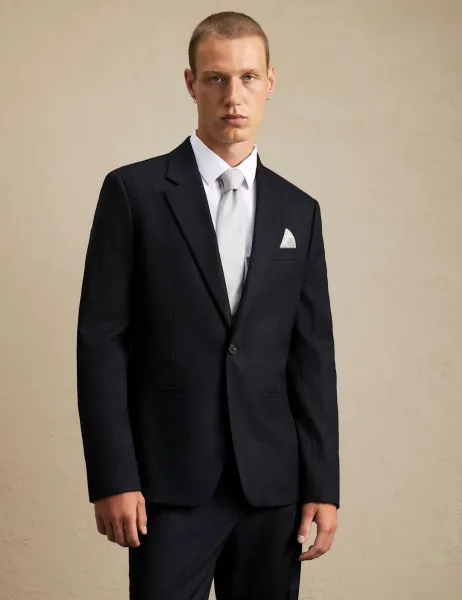 River Island Slim Fit Checked Single Breasted Suit Jacket Blue Mix