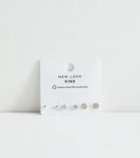 New Look Pack of 3 Silver-Tone Diamante Stud Earrings