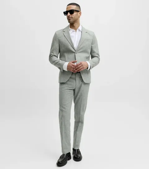 Jack & Jones Men's Grey Cotton Rich Regular Tailored Trousers
