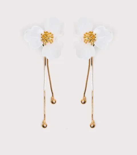 Cream Flower Drop Earrings