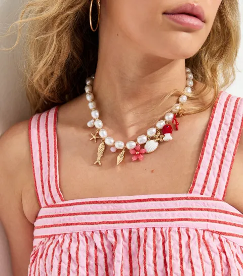 White Faux Pearl Coastal Charm Necklace