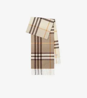 Gradient Check Cashmere Scarf in Vole beige
