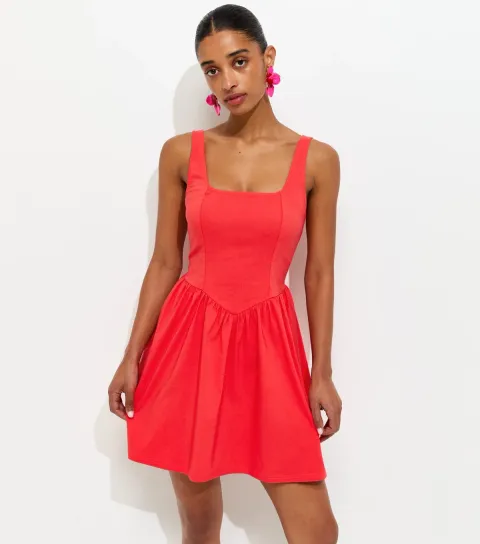 Women's Red V-Shaped Waist Mini Dress