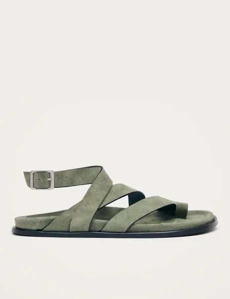 ALOHAS Tide Suede Strappy Flat Slingback Sandals Green