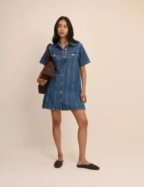 Nobody's Child Denim Mini Shirt Dress Denim