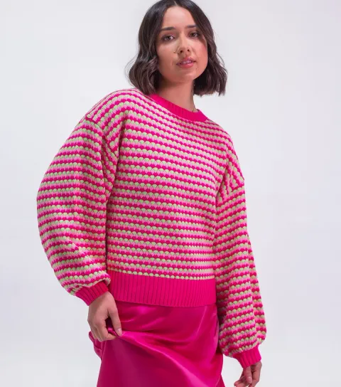 Sunshine Soul Women's Multicolour Geometric Stripe Knitted Jumper