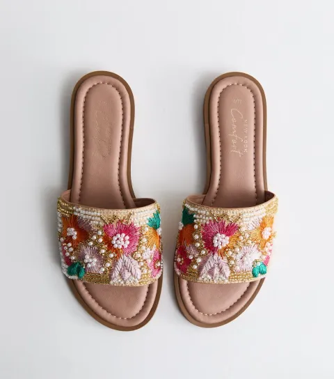 Women's Multicolour Faux Leather Floral Embellished Strap Sandals Vegan