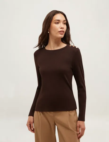 Hobbs Cotton Rich Button Detail Relaxed Top Brown