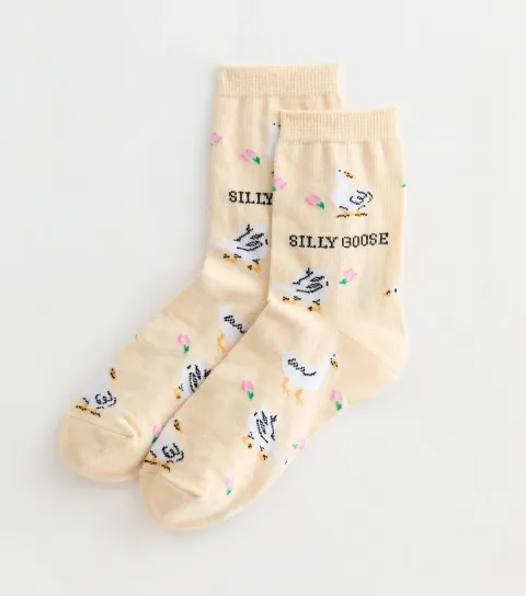 Yellow Silly Goose Patterned Ankle Socks