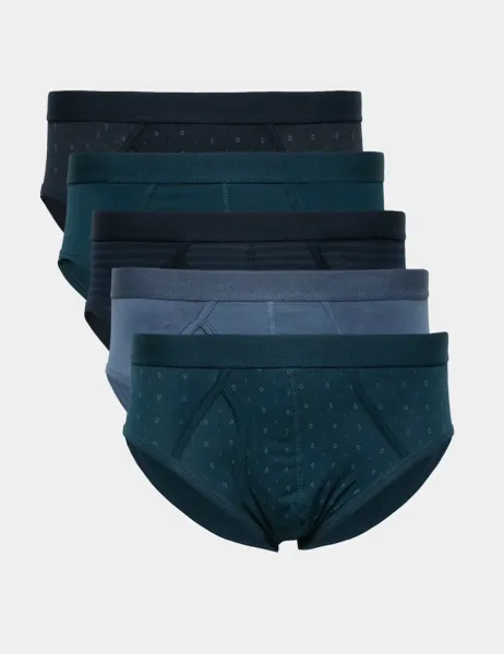Marks & Spencer 5pk Cotton Rich Printed Briefs Teal Mix
