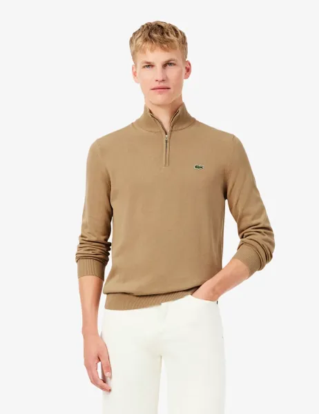 Lacoste Pure Cotton Half Zip Sweatshirt Tan