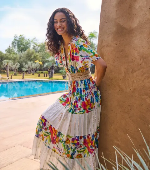 Women's White Floral Print Maxi Dress