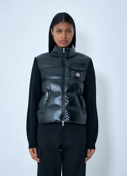 Quilted Down Gilet with Knit Sleeves
