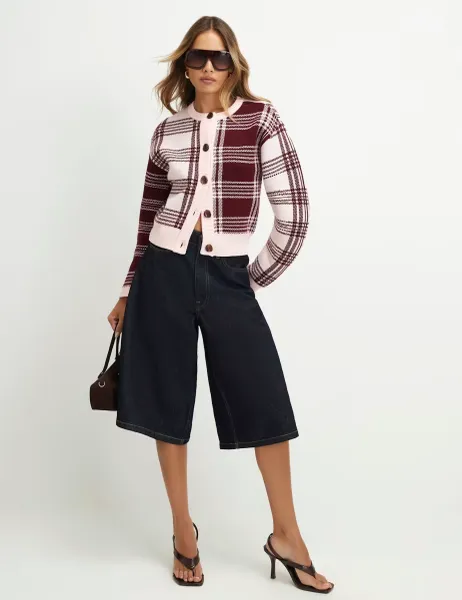 River Island Checked Banana Sleeve Cardigan Pink Mix